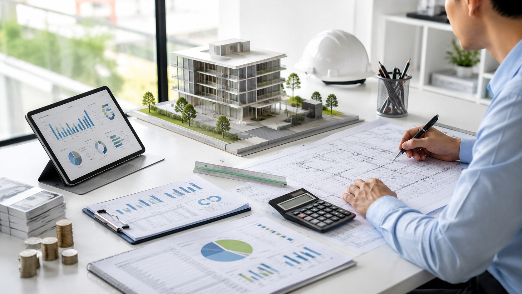Architect preparing a detailed building cost estimate